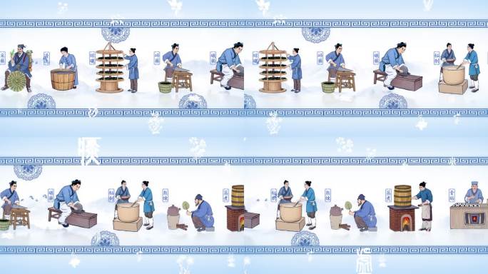 4K蓝色中国风古法制药工艺流程视频素材