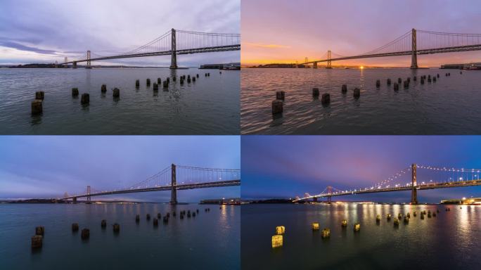 美国加州旧金山海港湾大桥日落日出晚霞延时
