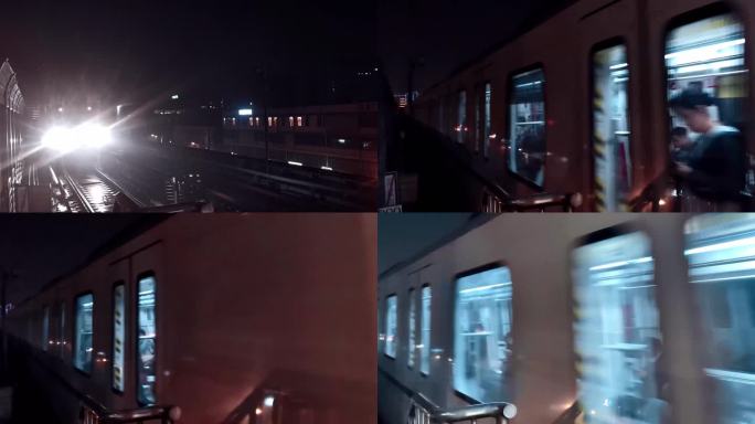 广州夜晚奔驰而过的地铁