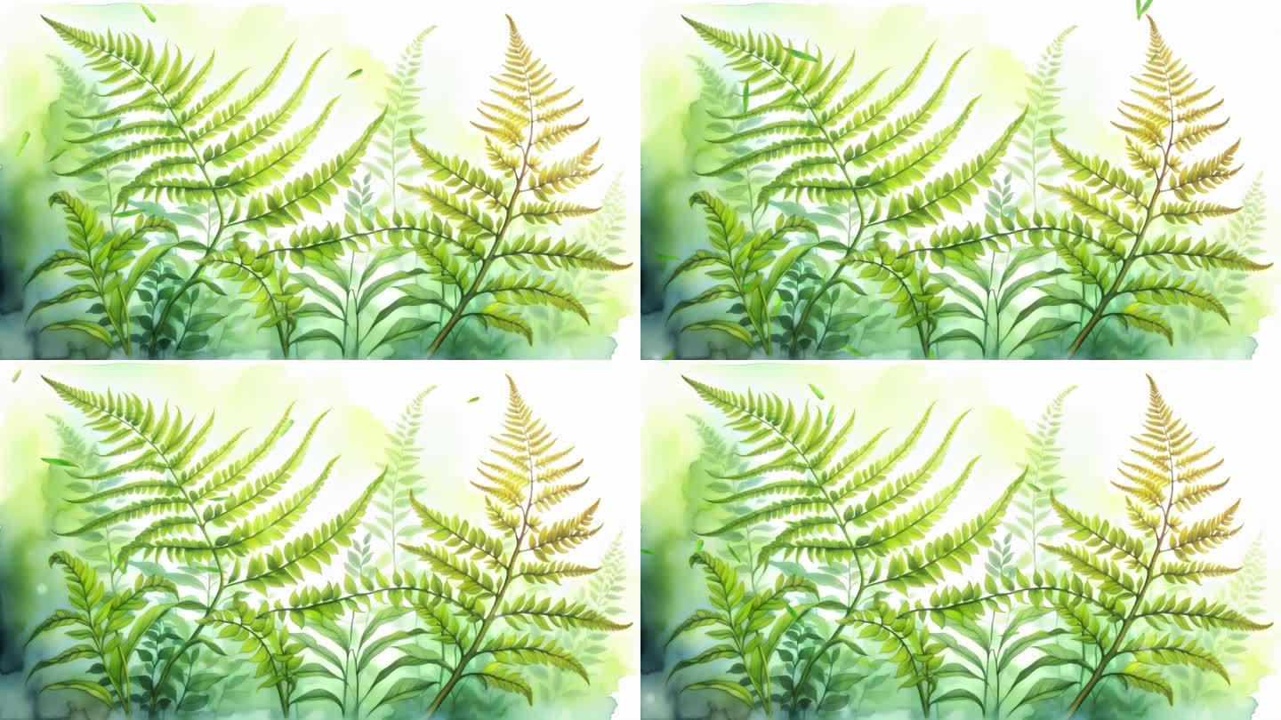 4K唯美卡通油画手绘水彩绿色植物自然背景