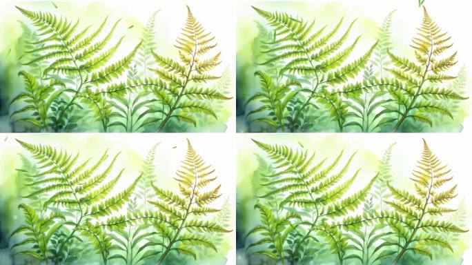 4K唯美卡通油画手绘水彩绿色植物自然背景