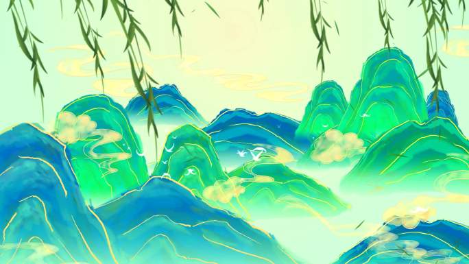 《上春山》中国古风青绿山水墨4K背景视频