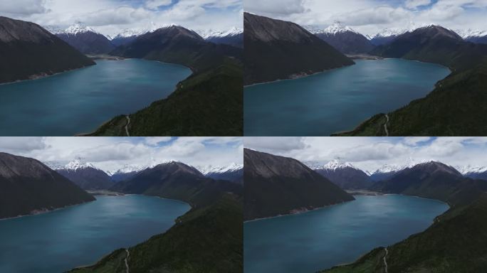 西藏林芝地区巴松错村庄神湖春色高空航拍