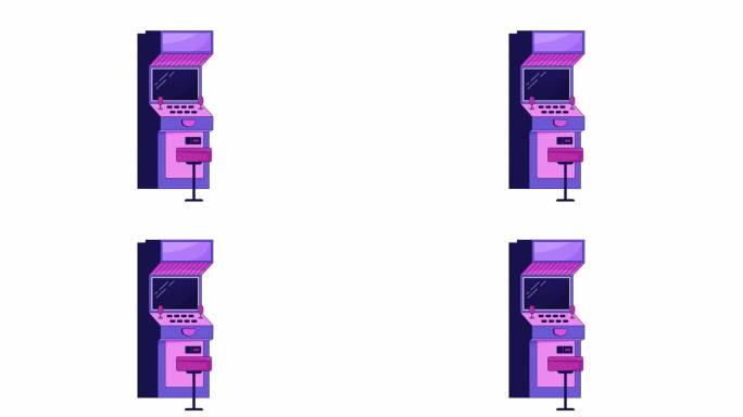 带有屏幕闪烁线的复古街机柜2D对象动画