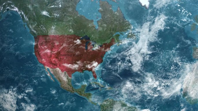 从地球上放大到美国西弗吉尼亚州。美利坚合众国的卫星图像。电影世界地图动画从外太空到领土。美国的概念，