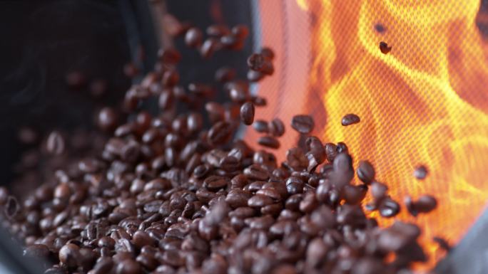 咖啡豆烘焙火焰烘烤翻滚超高速慢镜头