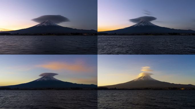 日本东京富士山河口湖云朵云层日落晚霞日出
