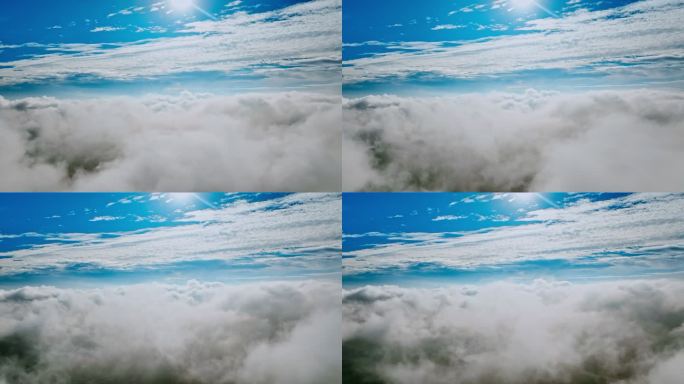 高空航拍蓝天白云与翻腾云海