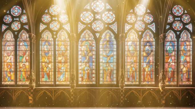 6K彩色教堂 彩色玻璃窗户大屏幕素材