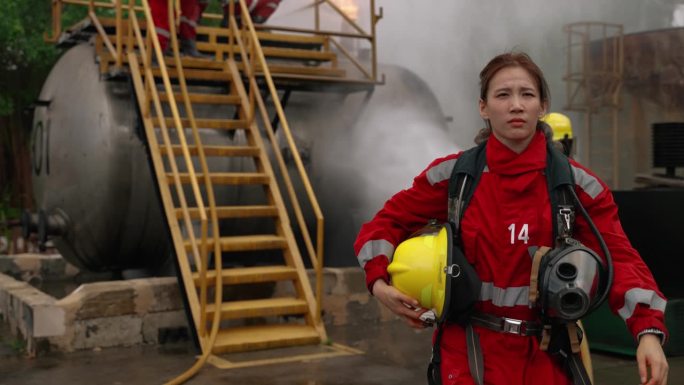 通过模拟天然气管道或石油管道的工业厂房的消防控制，进行高级灭火训练的消防员团队合作。