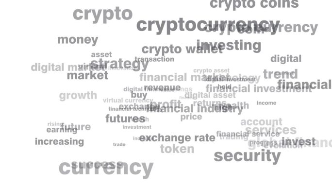 白色背景的加密货币文本展示了数字资产，山寨币和加密货币未来投资的盈利机会