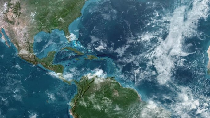 从地球上放大波多黎各。美利坚合众国的卫星图像。电影世界地图动画从外太空到领土。美国的概念，亮点，全球