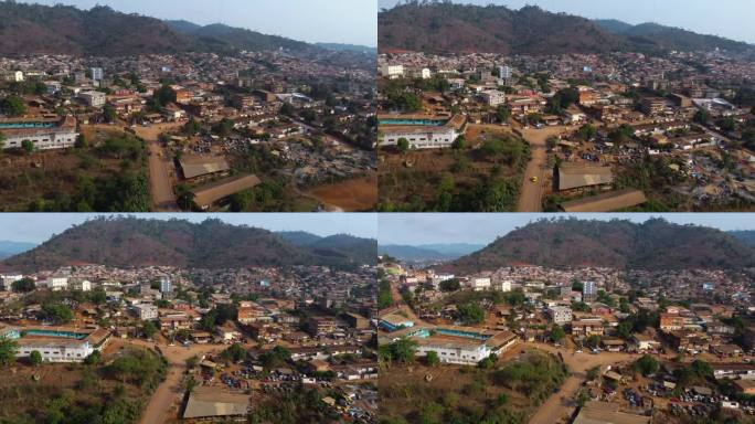 全景无人机拍摄的雅温得的城市Verte区，晴朗的一天在喀麦隆