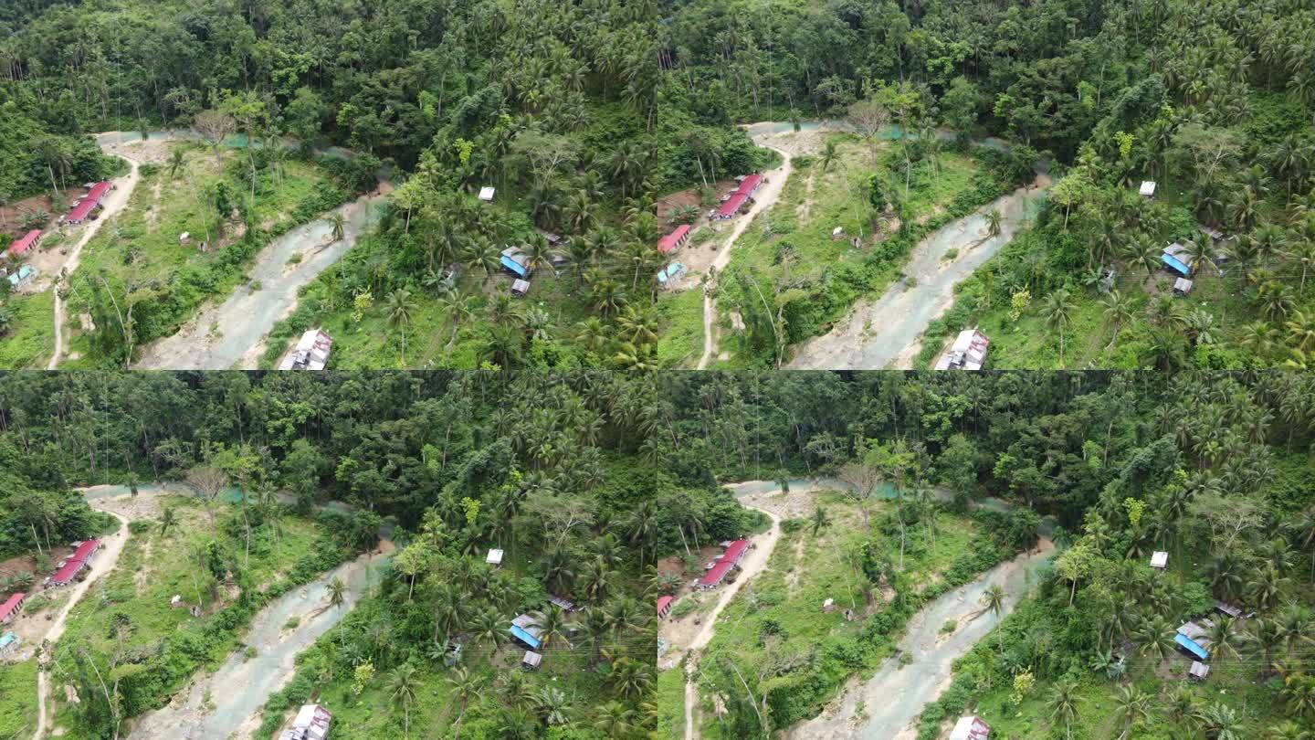 菲律宾村庄的家园在热带的绿色丛林，空中