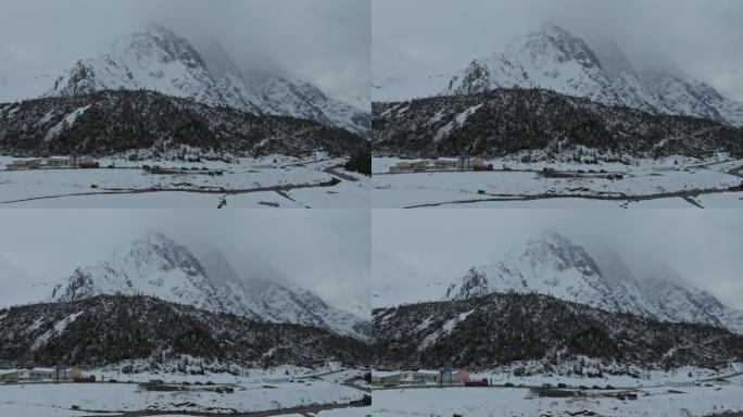 西藏林芝地区墨脱县多雄拉雪山高空航拍材