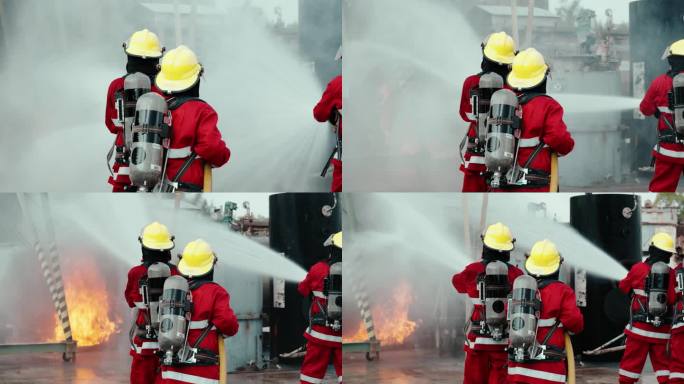 消防队进行高强度灭火演习