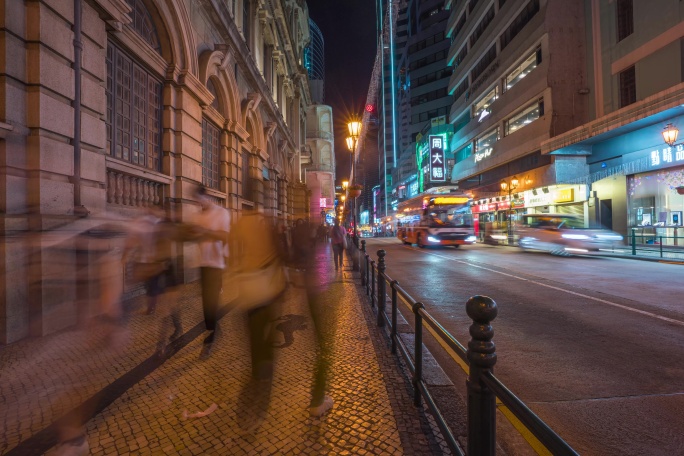 澳门历史文化街道夜延时8K