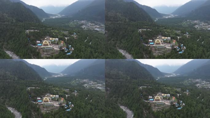 西藏林芝地区波密县城寺庙雪山高空航拍