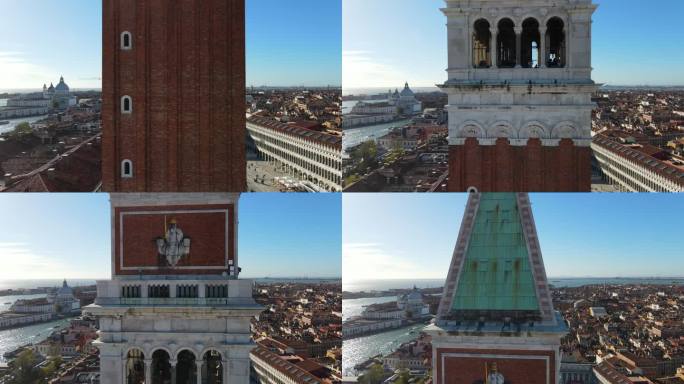 鸟瞰威尼斯城和大教堂的钟楼。