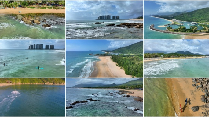 航拍万宁日月湾唯美空镜 海洋沙滩冲浪胜地