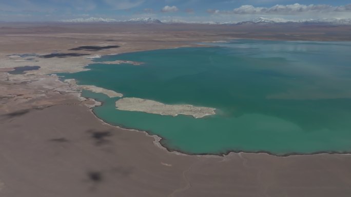 西藏那曲地区无人区达则措雪山湖泊高空航拍