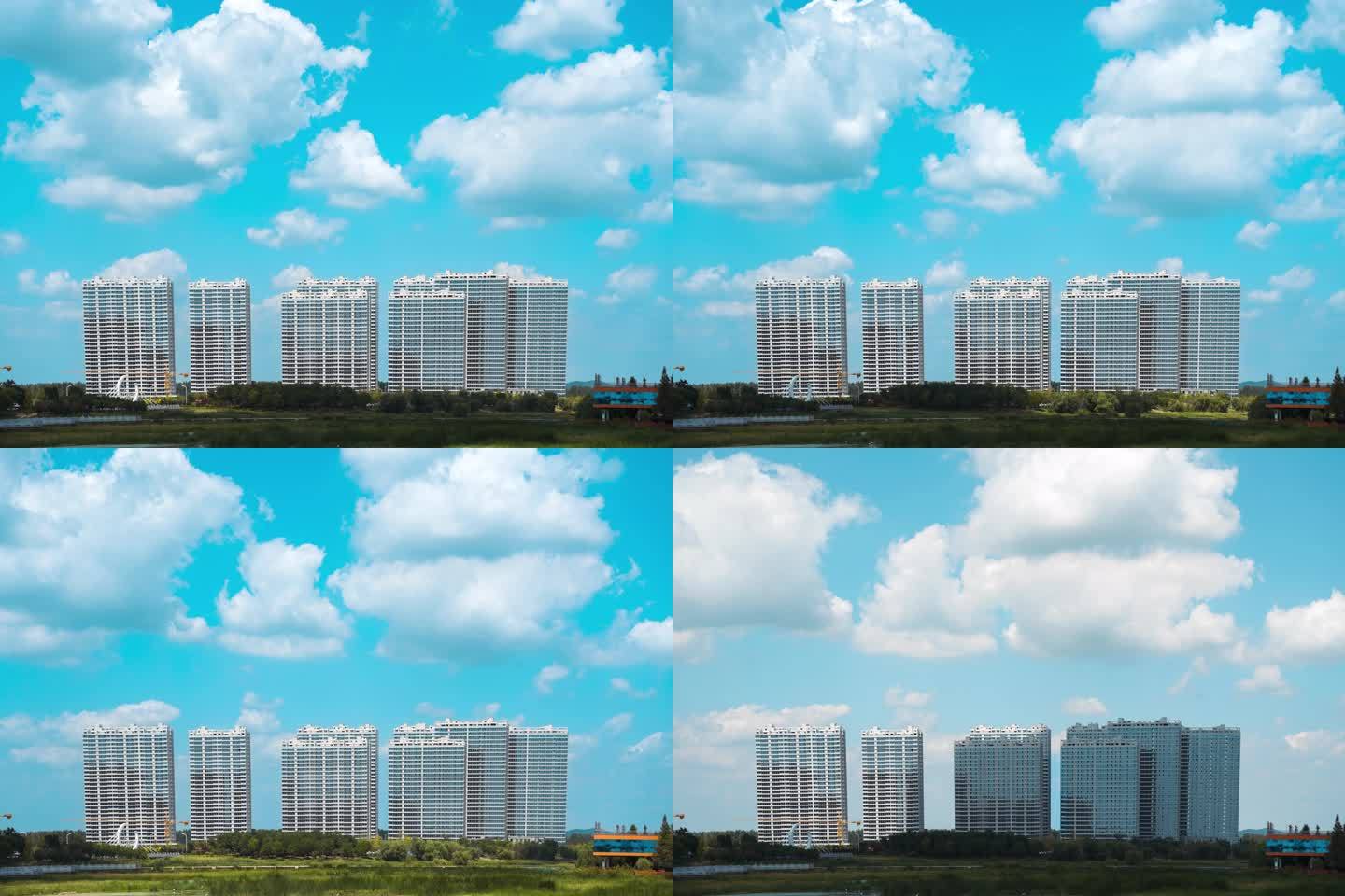 城市建筑航拍 延时摄影 白云