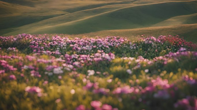 草原 花海 雪山