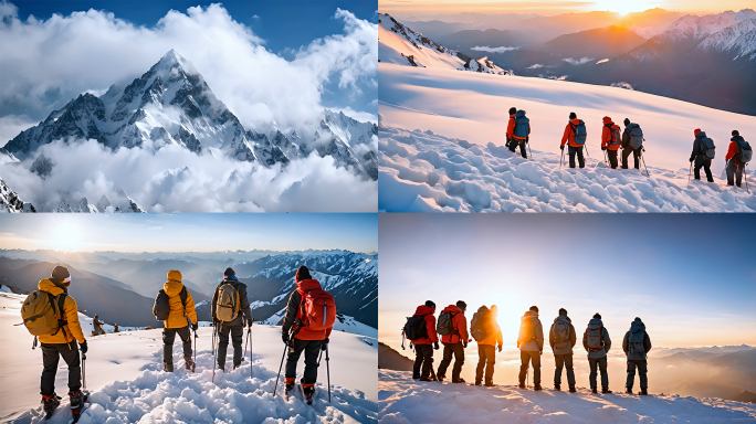 团队攀登雪山励志成功团队力量