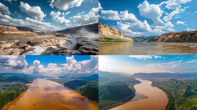 中国风景背景黄河航拍延时4k