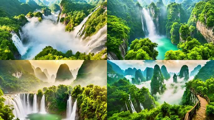中国西南 喀斯特 溶洞瀑布山水风光