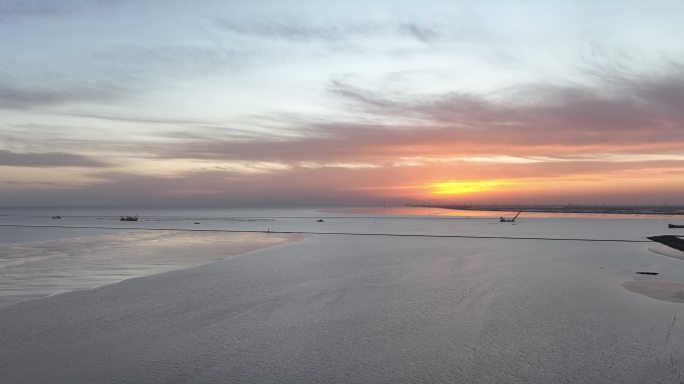 夕阳海边 海上吊船施工 DJI_0533