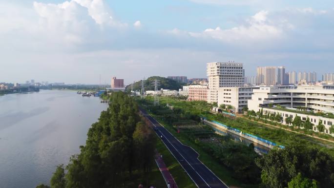 航拍 里水 河道 河岸 休闲 公园 绿道