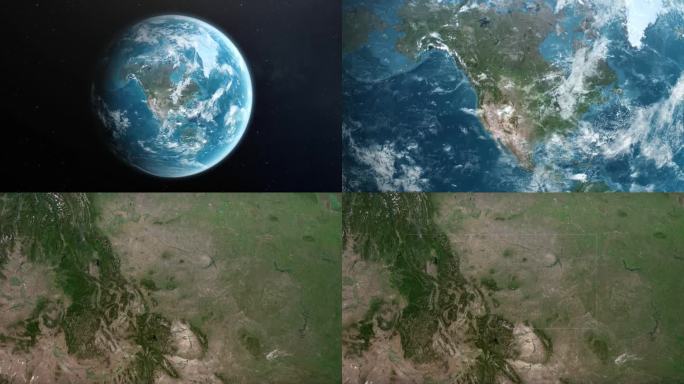 从地球上放大美国蒙大拿州。美利坚合众国的卫星图像。电影世界地图动画从外太空到领土。美国的概念，亮点，