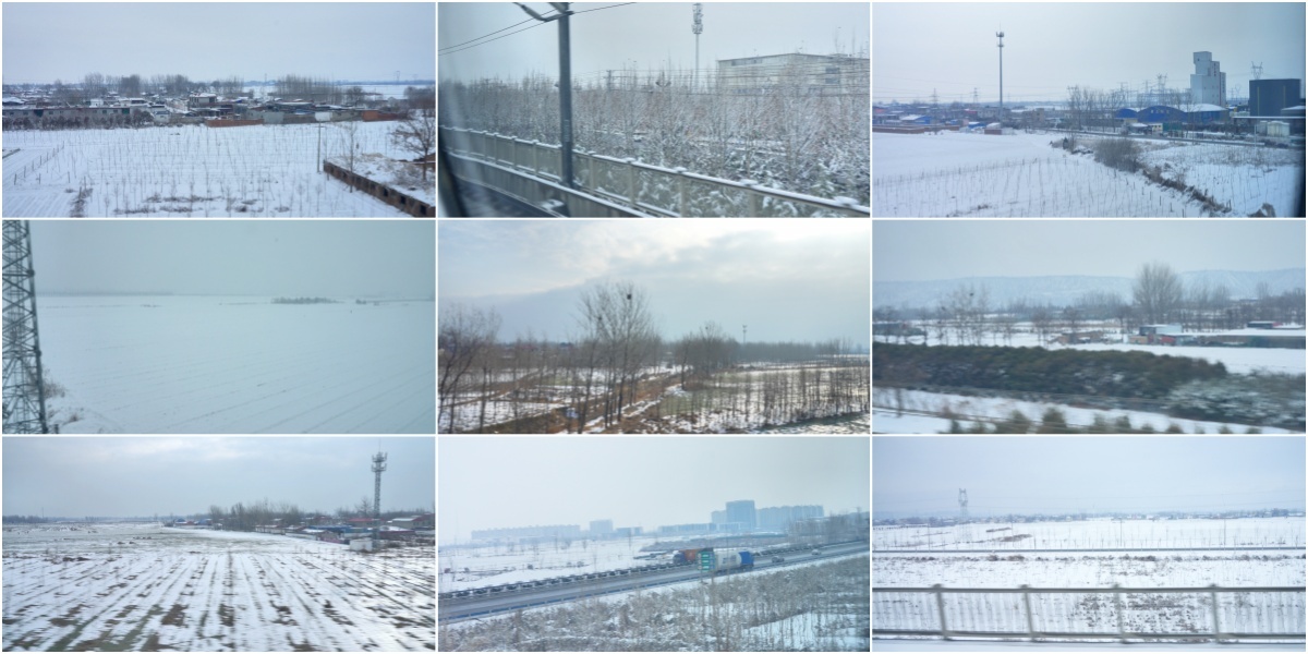 火车高铁动车窗外雪景大雪纷飞
