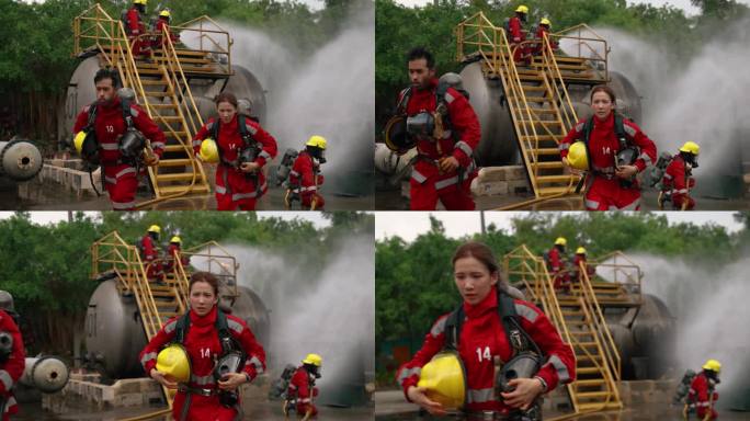 通过模拟天然气管道或石油管道的工业厂房的消防控制，进行高级灭火训练的消防员团队合作。