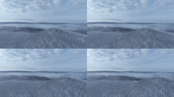 银色山林雾凇冻雾