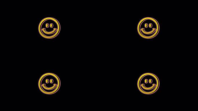 插图动画循环黄色笑脸表情符号在黑色背景上脉动