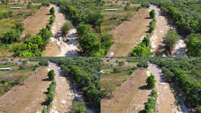 水平无人机沿着萨巴纳河在皮德拉伊曼镇附近拍摄