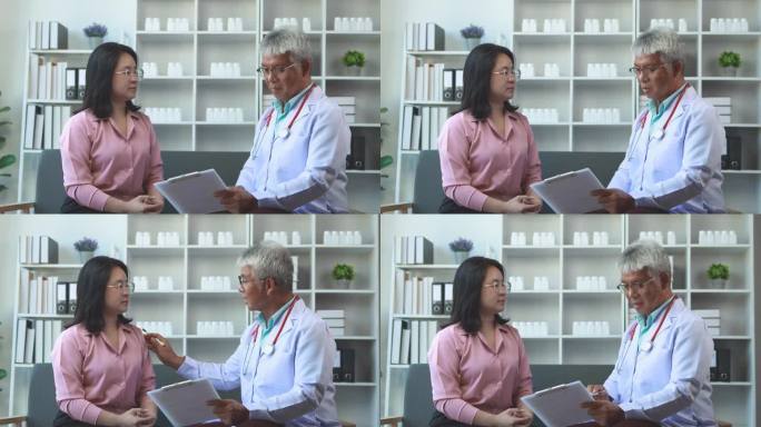 医生和病人讨论过去的病史，也讨论未来的治疗计划。病人坐在照顾他的医生的办公室里。
