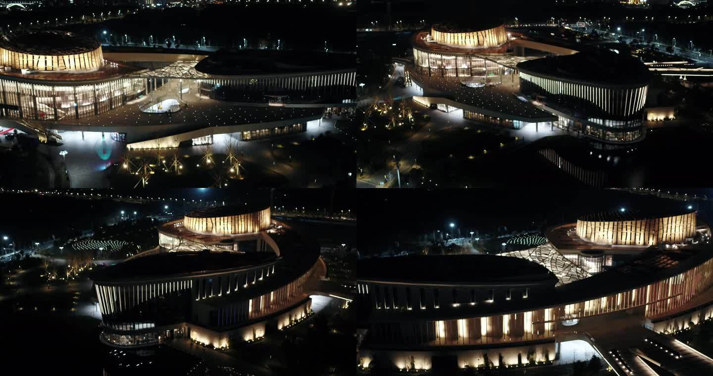 九棵树（上海）艺术中心夜景灯光航拍环绕