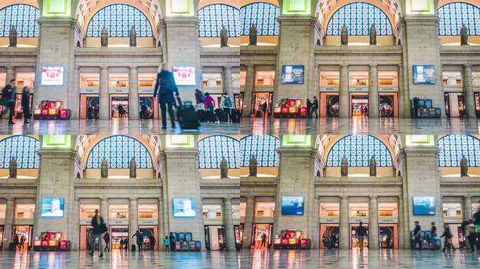 美国华盛顿特区，高峰时段，拥挤的乘客、商务人士和游客在华盛顿特区地铁站行走的时间变化