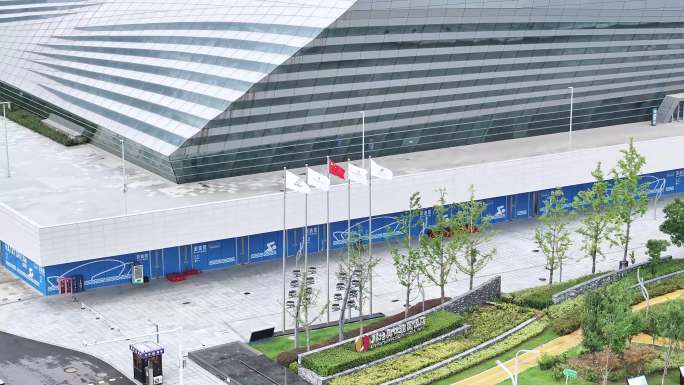 4K航拍郑州奥体中心体育场建国饭店