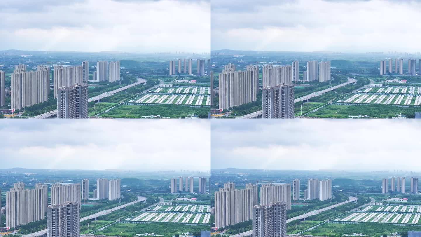 航拍郑州城市郑州西郊高楼城市发展建设