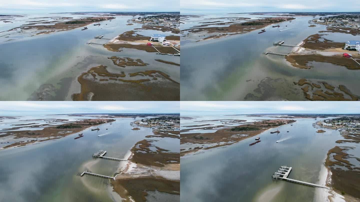 无人机拍摄的疏浚发生在沿海航道。