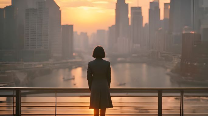 女人 白领 商界精英 女强人 日出 背景