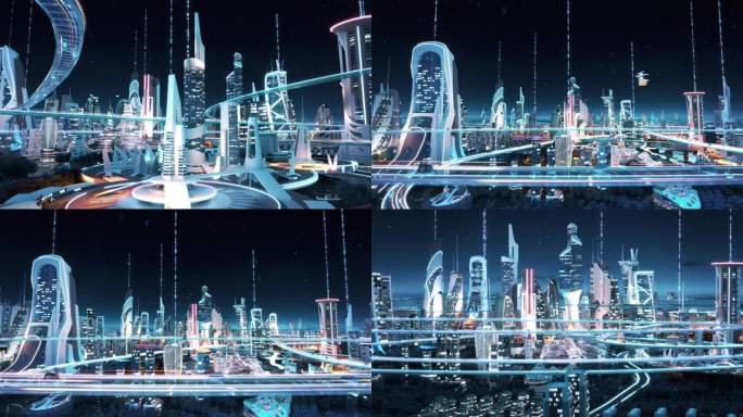 科幻未来城市元宇宙夜景总
