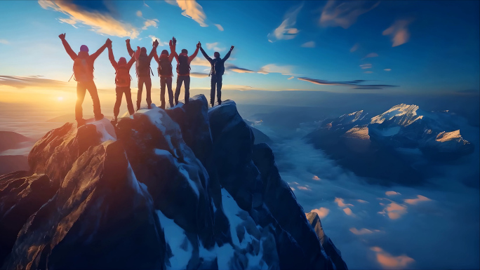 团队攀登雪山齐心协力励志成功登顶拥抱希望