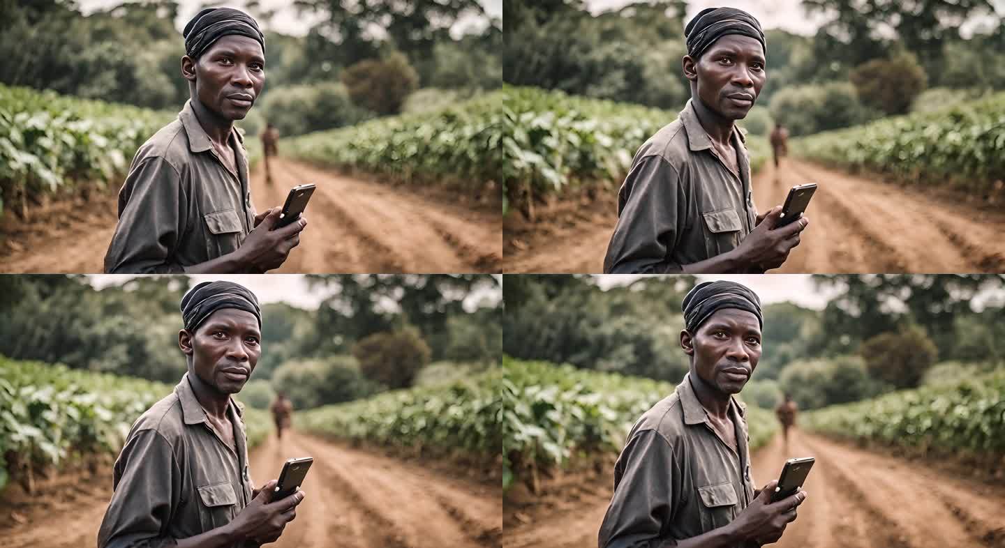 乌干达的非洲农民使用手机