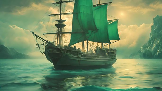 古代船只杨帆起床帆船