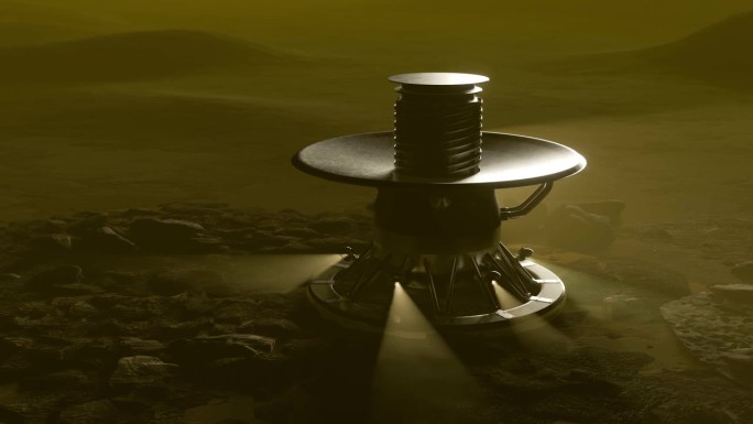 金星9号太空探测器在金星表面的3D动画